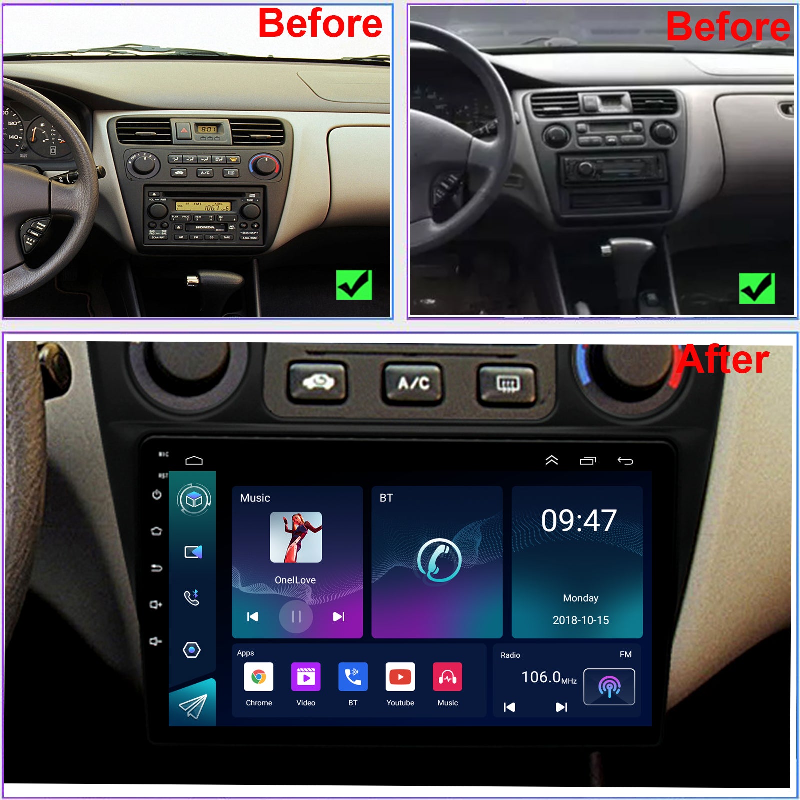 Honda Accord 6th Gen Radio upgrade 1998-2002 CarPlay Stereo Screen - Topdisplay 1998 1999 2000 2001 2002 Replacement Headunit Apple Android Auto Accessories Pantalla Estéreo 
