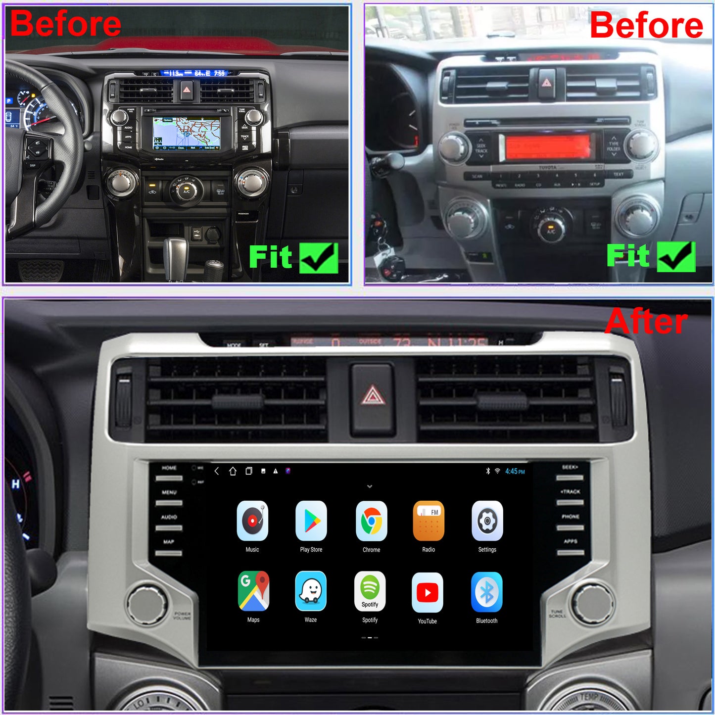 For Toyota 4Runner 2011-2019 Radio upgrade,9-inch QLED  8-Core CPU,touch screen Stereo,Wireless CarPlay & Android Auto,Free camera