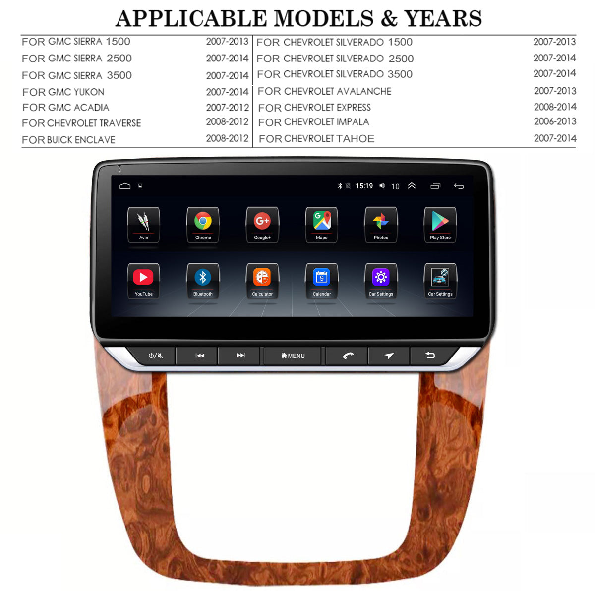 Chevy Silverado Radio upgrade 2007-2013 CarPlay Stereo Screen-Topdisplay 2007 2008 2009 2010 2011 2012 2013 Chevrolet Replacement Headunit Apple Android Auto Accessories Pantalla Estéreo