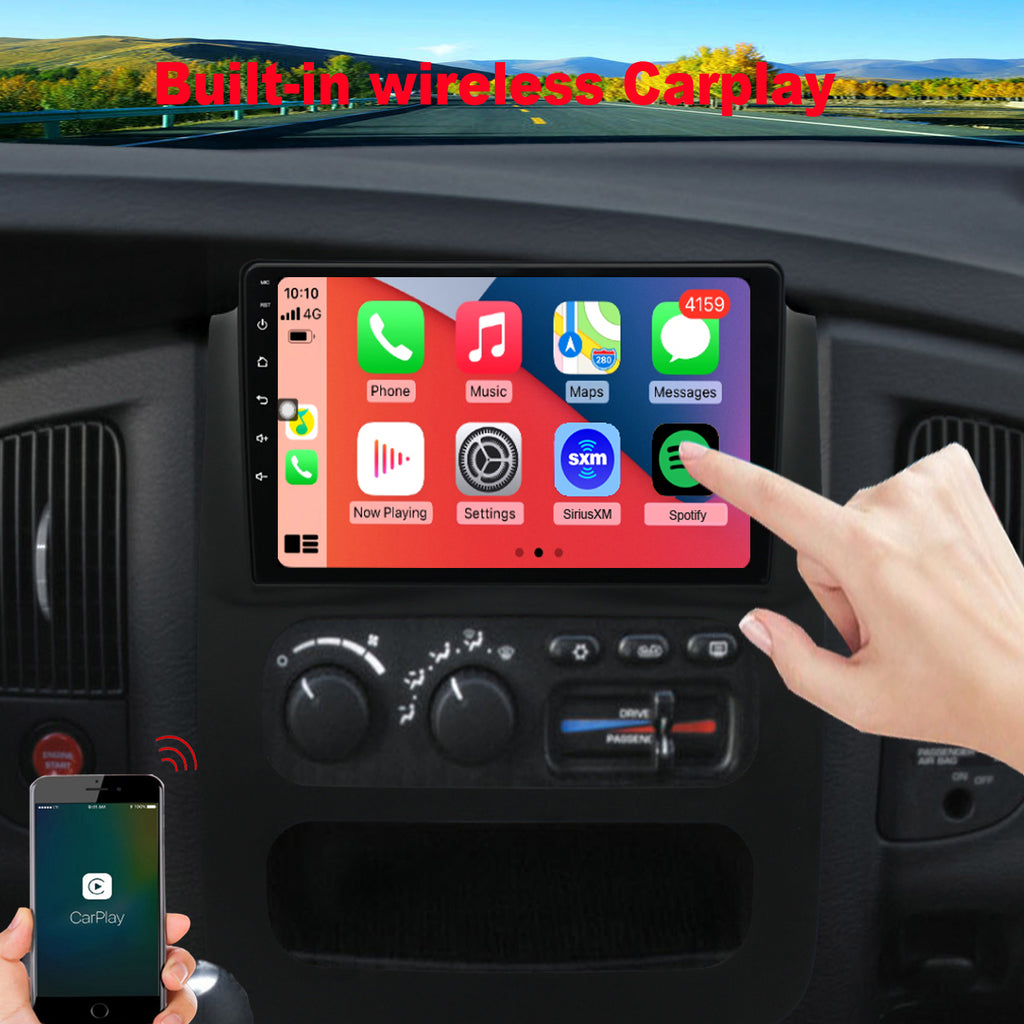 for Dodge RAM 1500/2500/3500 2002-2005 Radio upgrade,9-inch QLED 8-Core CPU,touch screen Stereo,Wireless CarPlay & Android Auto,Free camera