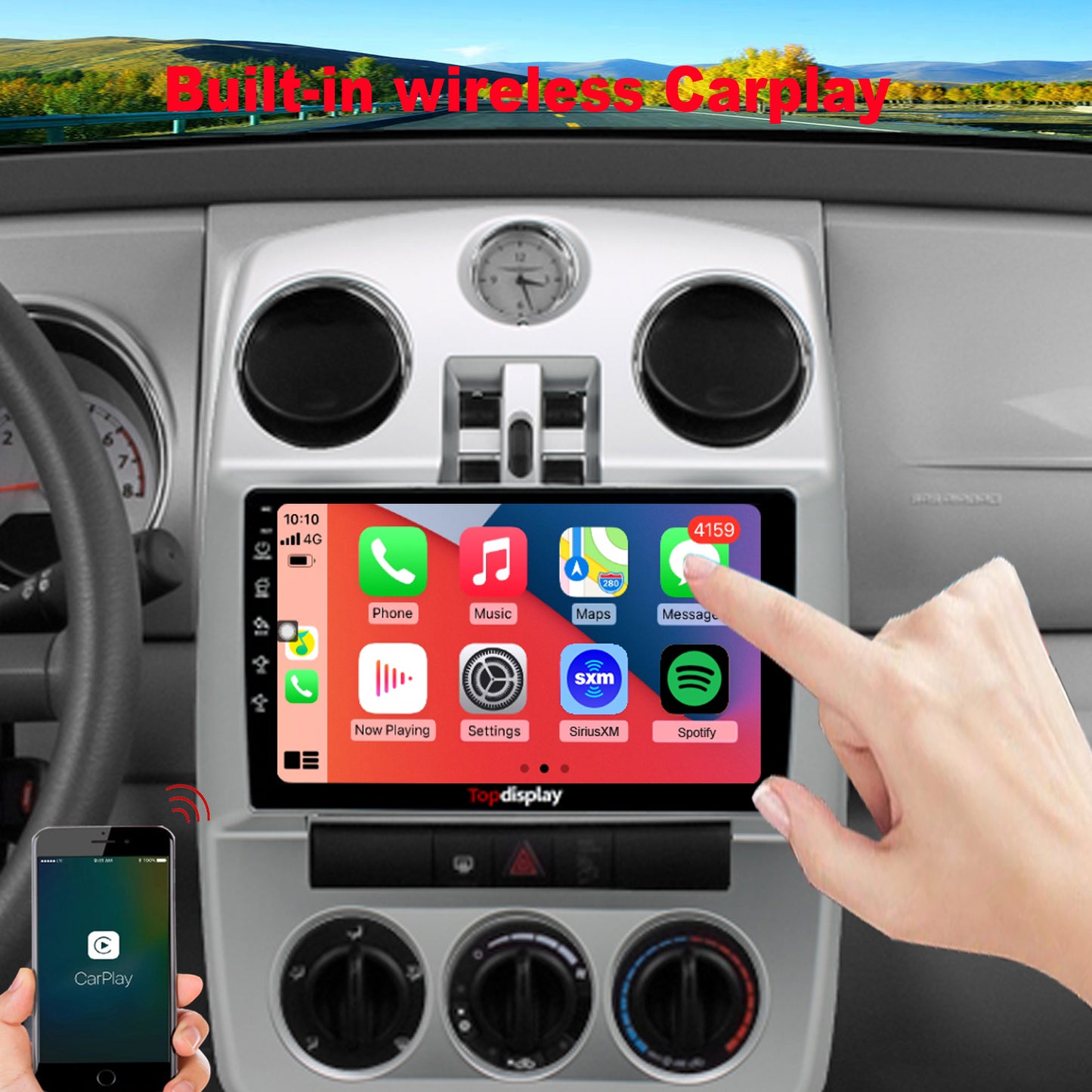 Chrysler PT Cruiser Radio upgrade 2006-2010 CarPlay Stereo Screen-Topdisplay 2006 2007 2008  2009 2010 Replacement Headunit Apple Android Auto Accessories Pantalla Estéreo