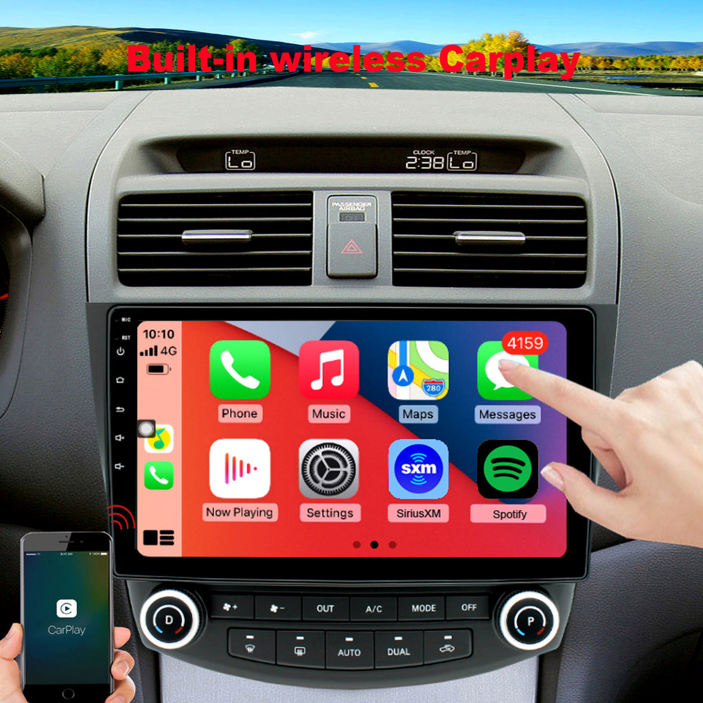 Honda Accord radio Upgrade 7th Gen 2003-2007 Android 12 10.1inch IPS Touch Screen GPS Navigation Wireless Carplay 4G LTE Bluetooth WiFi Free Rear Camera