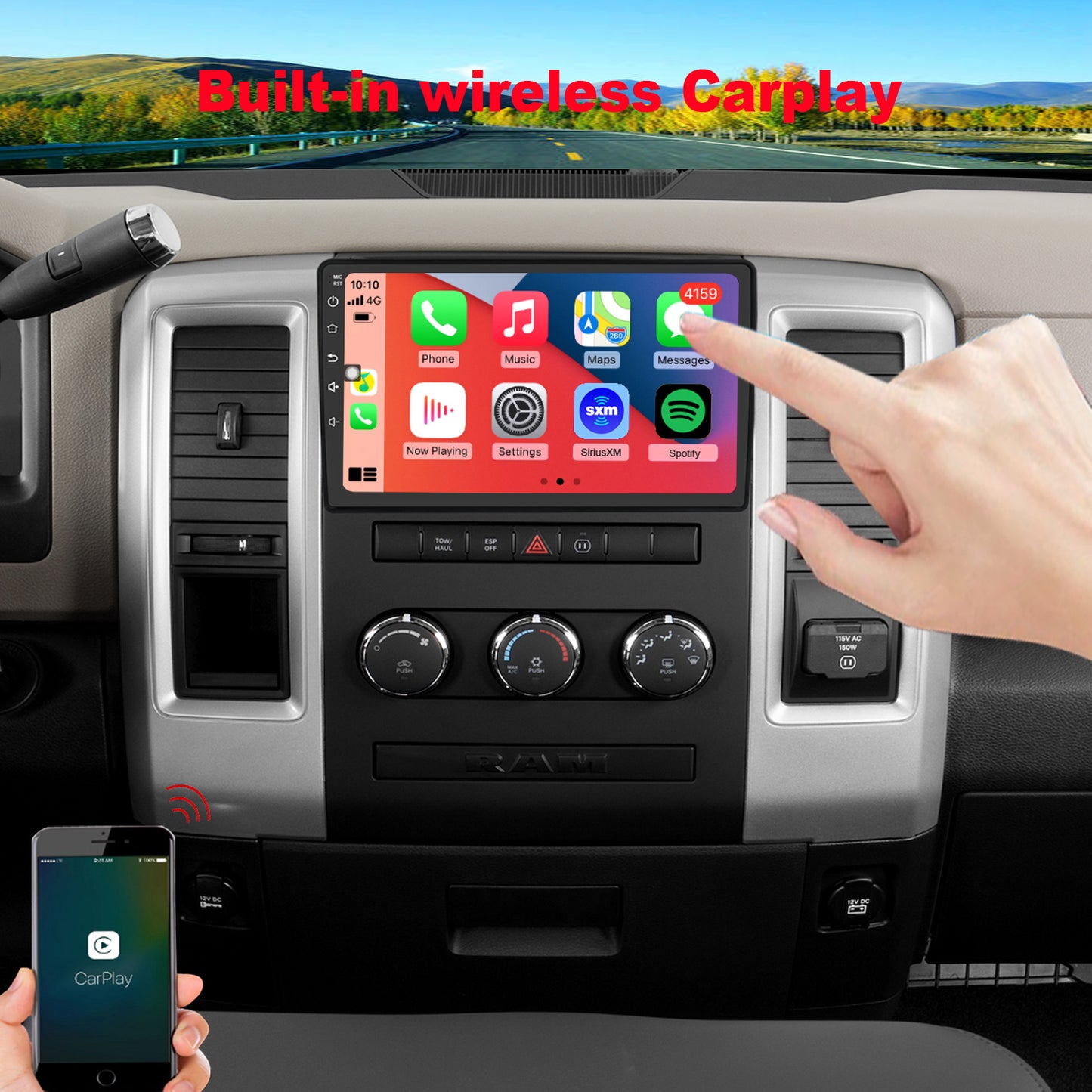 Dodge RAM Radio upgrade 2009-2012 CarPlay Stereo Screen - Topdisplay 2009 2010 2011 2012 Replacement Headunit Apple Android Auto Accessories Pantalla Estéreo
