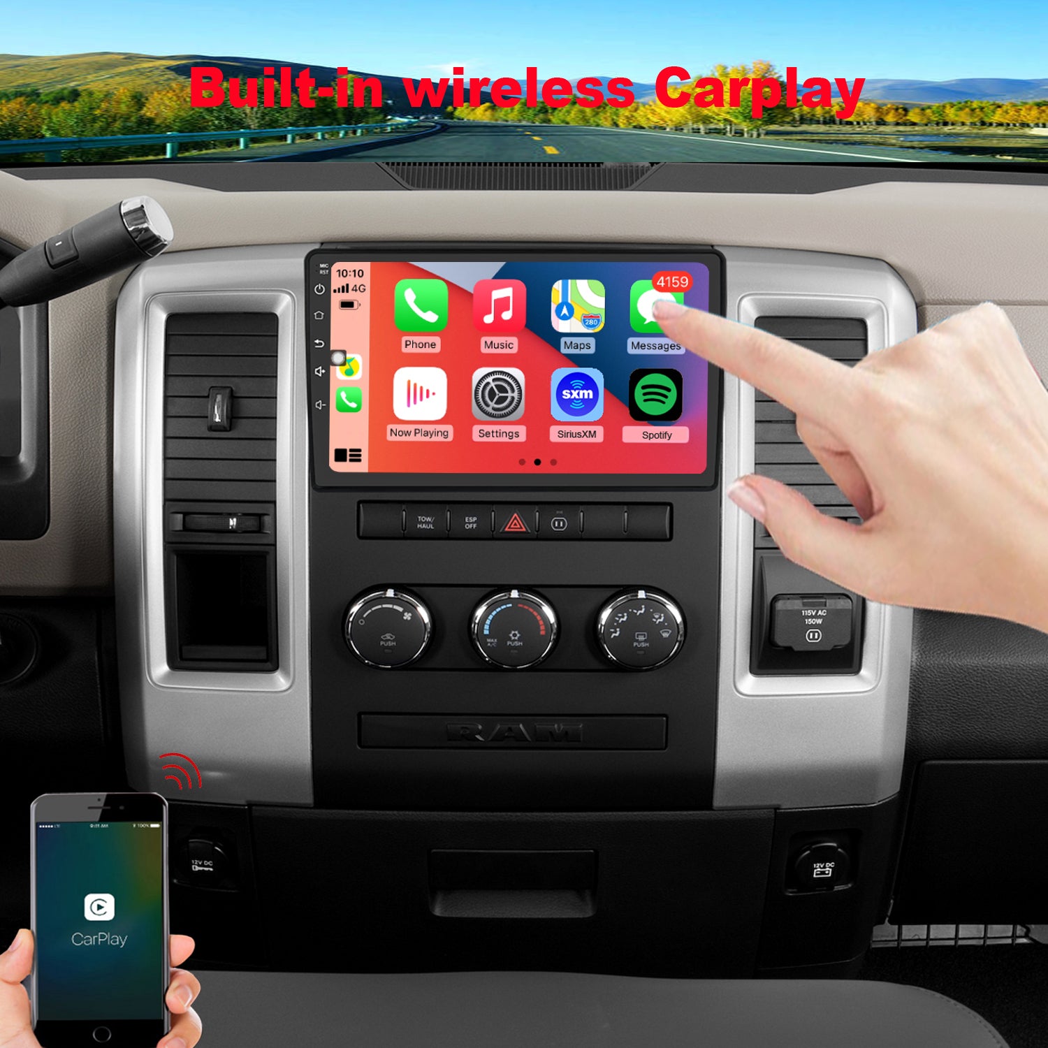Dodge RAM Radio upgrade 2009-2012 CarPlay Stereo Screen - Topdisplay 2009 2010 2011 2012 Replacement Headunit Apple Android Auto Accessories Pantalla Estéreo