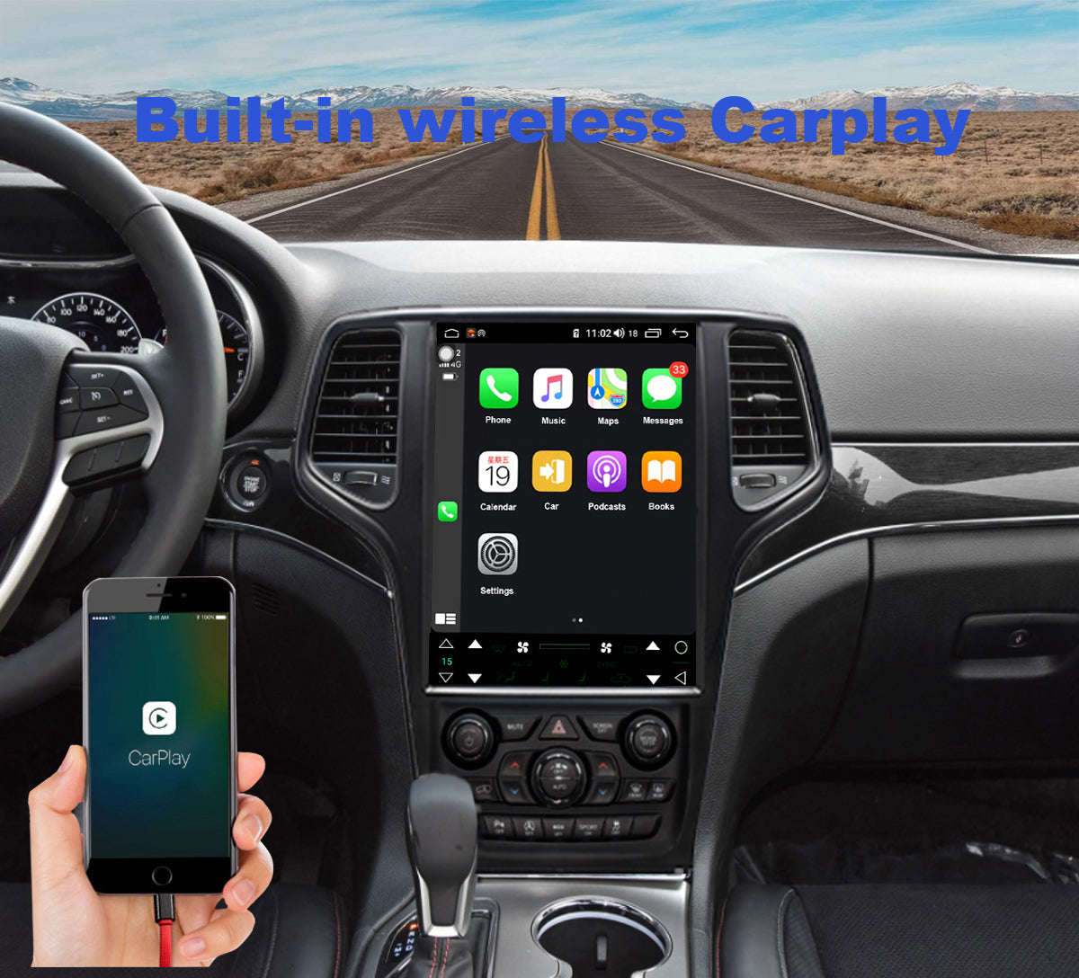 For Jeep Grand Cherokee 2014-2022 Radio upgrade,12.1-inch QLED  8-Core CPU,touch screen Stereo,Wireless CarPlay & Android Auto,keep OEM Controls