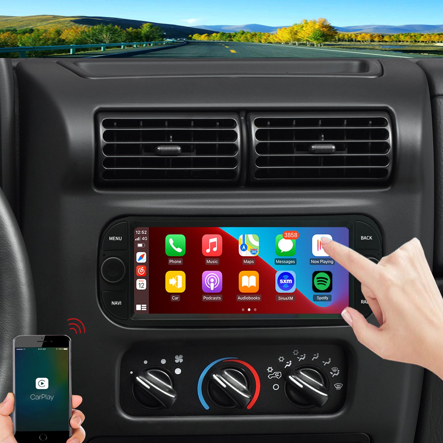 For Jeep Wrangler 2003-2006 Radio upgrade,6.8-inch QLED  8-Core CPU,touch screen Stereo,Wireless CarPlay & Android Auto,keep OEM Controls