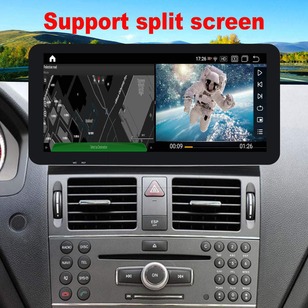 Android 13 Car Stereo 10.5" Car Touch Screen for Mercedes Benz C Class W204 C200,C230,C250,C300,C350 2008 to 2010 Year, with Wireless Carplay Android Auto