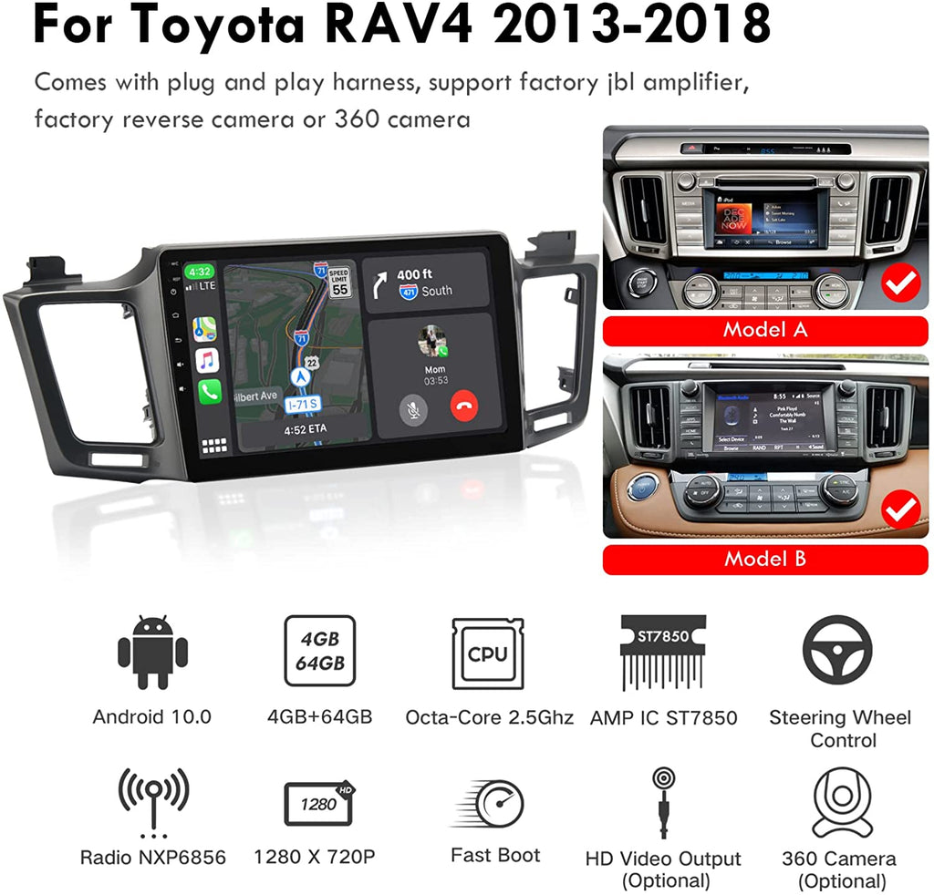 for Toyota RAV4 2013-2018 Radio upgrade,10.1-inch QLED 8-Core CPU,touch screen Stereo,Wireless CarPlay & Android Auto,keep OEM Controls