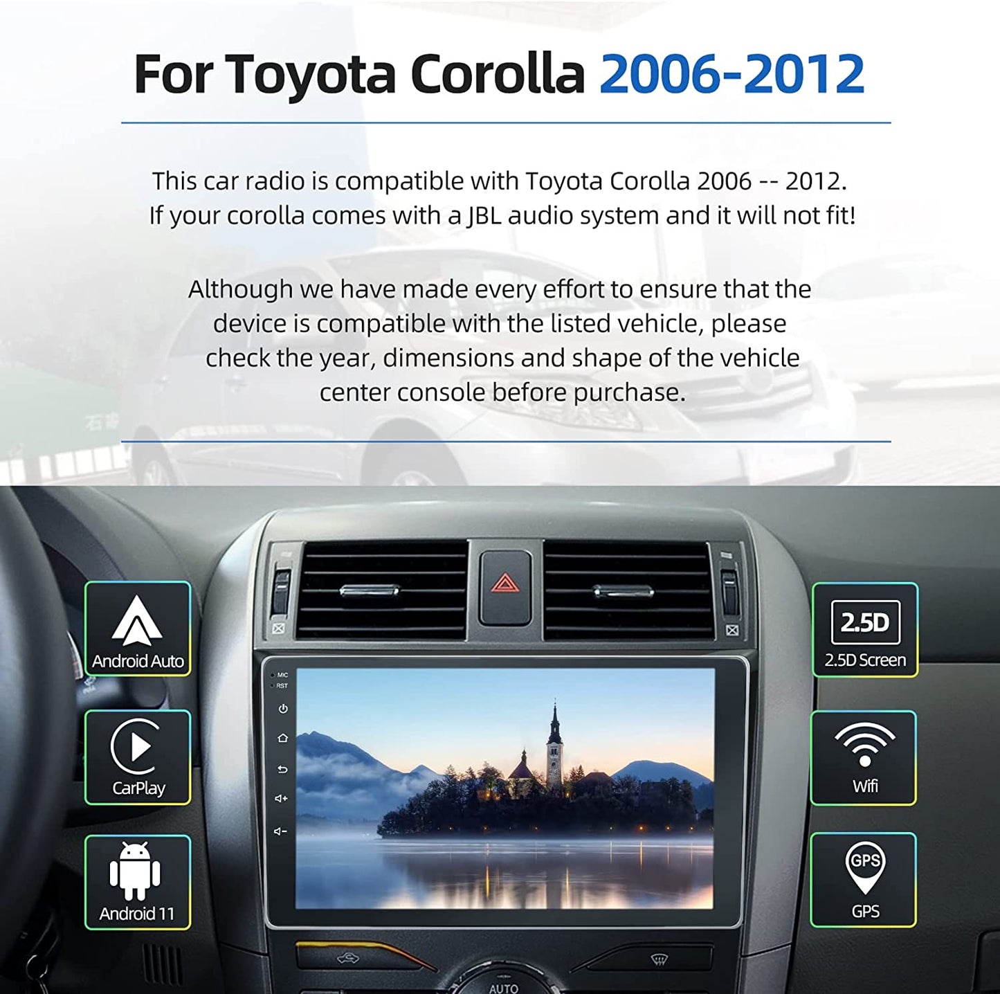 For Toyota Corolla 2009-2013 Radio upgrade,9-inch QLED 8-Core CPU,touch screen Stereo,Wireless CarPlay & Android Auto,keep OEM Controls