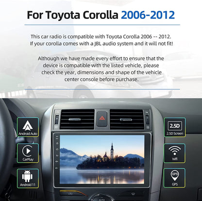 For Toyota Corolla 2009-2013 Radio upgrade,9-inch QLED 8-Core CPU,touch screen Stereo,Wireless CarPlay & Android Auto,keep OEM Controls
