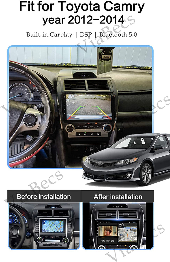 Android 10 Radio for Toyota Camry 2012-2014 10.1inch IPS Touch Screen GPS Navigation Wireless Carplay 4G LTE Bluetooth WiFi Free Rear Camera