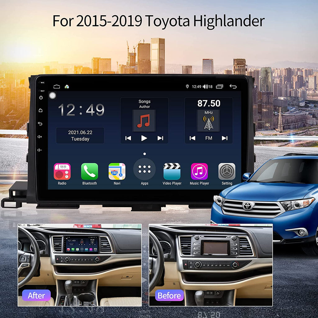 Android 10 Radio for Toyota highlander 2015-2019 10.1inch Tesla Style Car in-Dash GPS Navigation IPS Touch Screen Bluetooth WiFi Free Camera