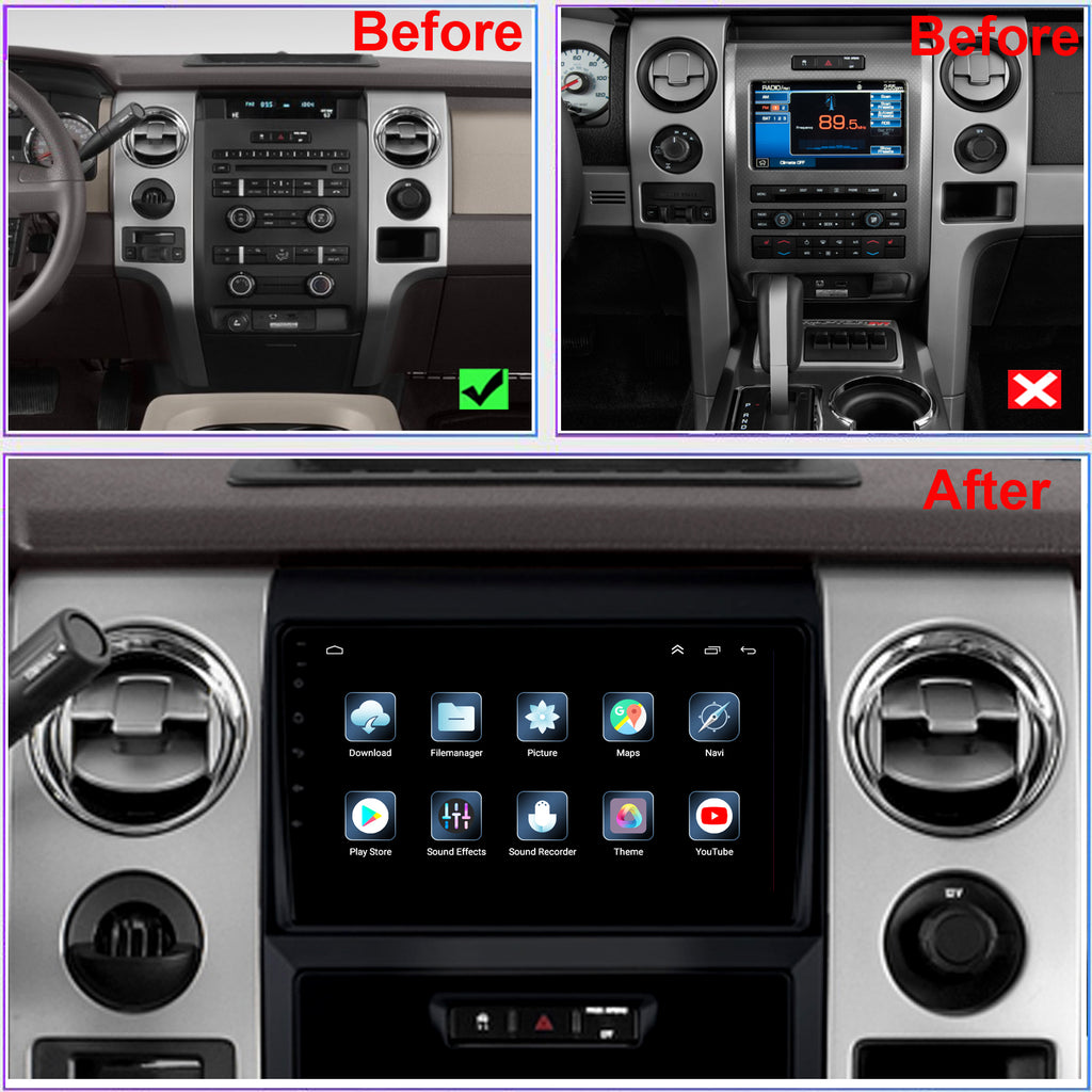 Ford F150 Radio Upgrade 2009-2012 accessories For manual AC Android Stereo IPS Touch Screen GPS Navigation Wireless Carplay Bluetooth WiFi Free Rear Camera