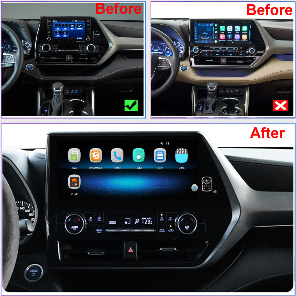 for Toyota Highlander 2020-2022 Radio upgrade,12.3-inch QLED 8-Core CPU,touch screen Stereo,Wireless CarPlay & Android Auto,keep OEM Controls