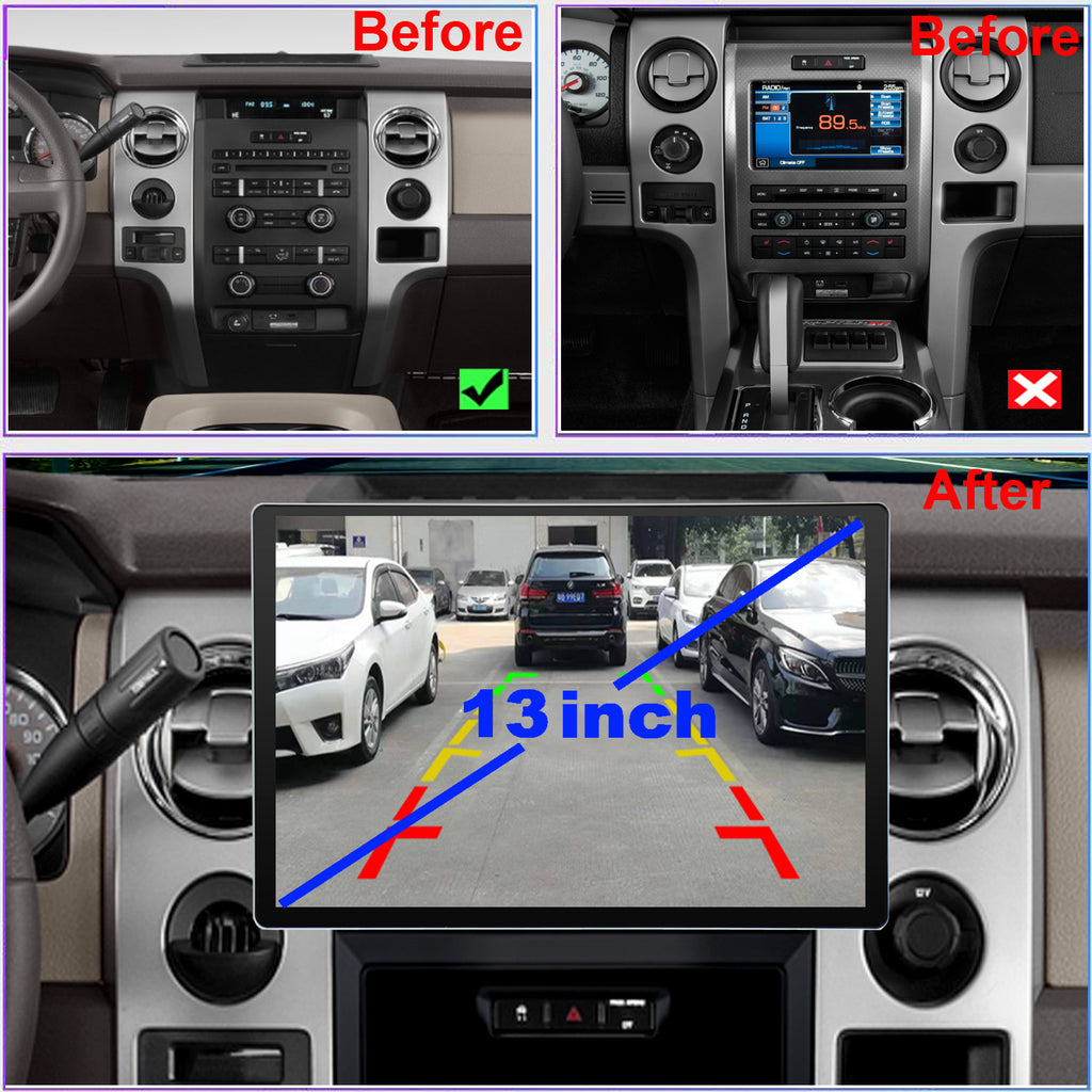 Ford F150 Radio Upgrade 2009-2012 accessories For manual AC Android Stereo 13.3inch GPS Navigation Wireless Carplay Bluetooth WiFi Free Rear Camera