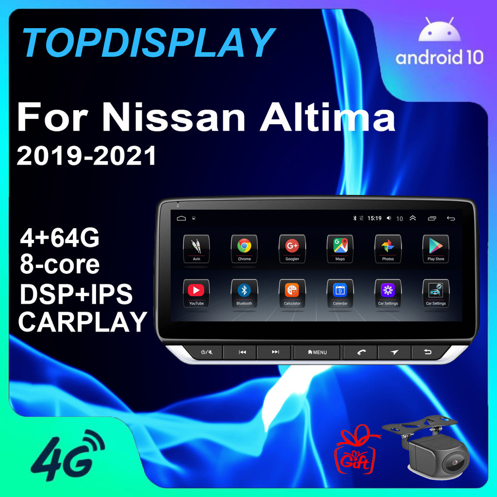 Android 10 Radio for Nissan Altima Teana 2019 2020 2021 2022 10.25inch IPS Touch Screen GPS Navigation Wireless Carplay 4G LTE Bluetooth WiFi Free Rear Camera