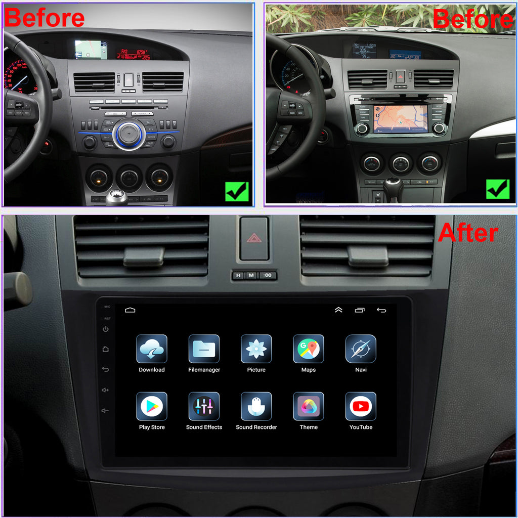 Android 10 Radio for Mazda 3 2010-2013 9inch Car in-Dash GPS Navigation IPS Touch Screen 2+32GB Build-in Wireless Carplay Bluetooth WiFi Build-in Maps Free Rear Camera