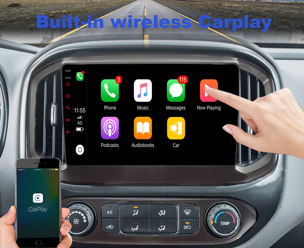 Android 10 Radio for Chevy Colorado GMC Canyon 2015-2021 9inch IPS Touch Screen GPS Navigation Wireless Carplay 4G LTE Bluetooth WiFi Free Rear Camera