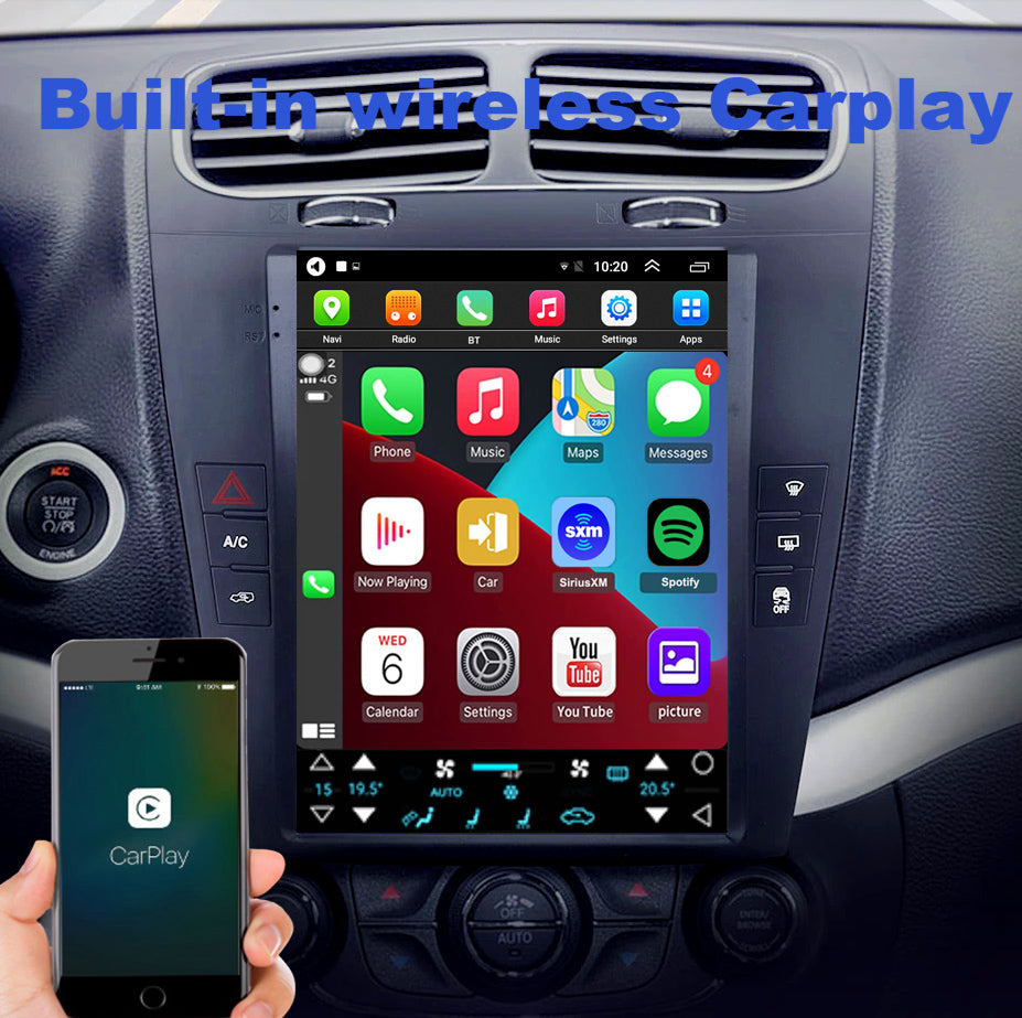 Android 10 Radio for Dodge Journey 2011-2020 10.4inch IPS Touch Screen GPS Navigation Wireless Carplay 4G LTE Bluetooth WiFi Free Rear Camera