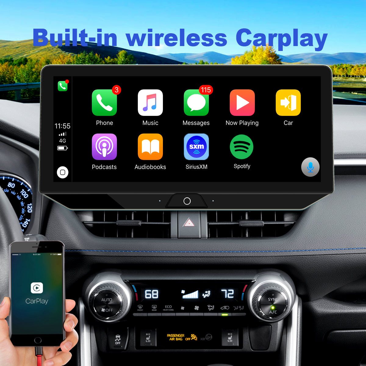 For Toyota RAV4 2019-2022 Radio upgrade,12.3-inch QLED 8-Core CPU,touch screen Stereo,Wireless CarPlay & Android Auto,keep OEM Controls