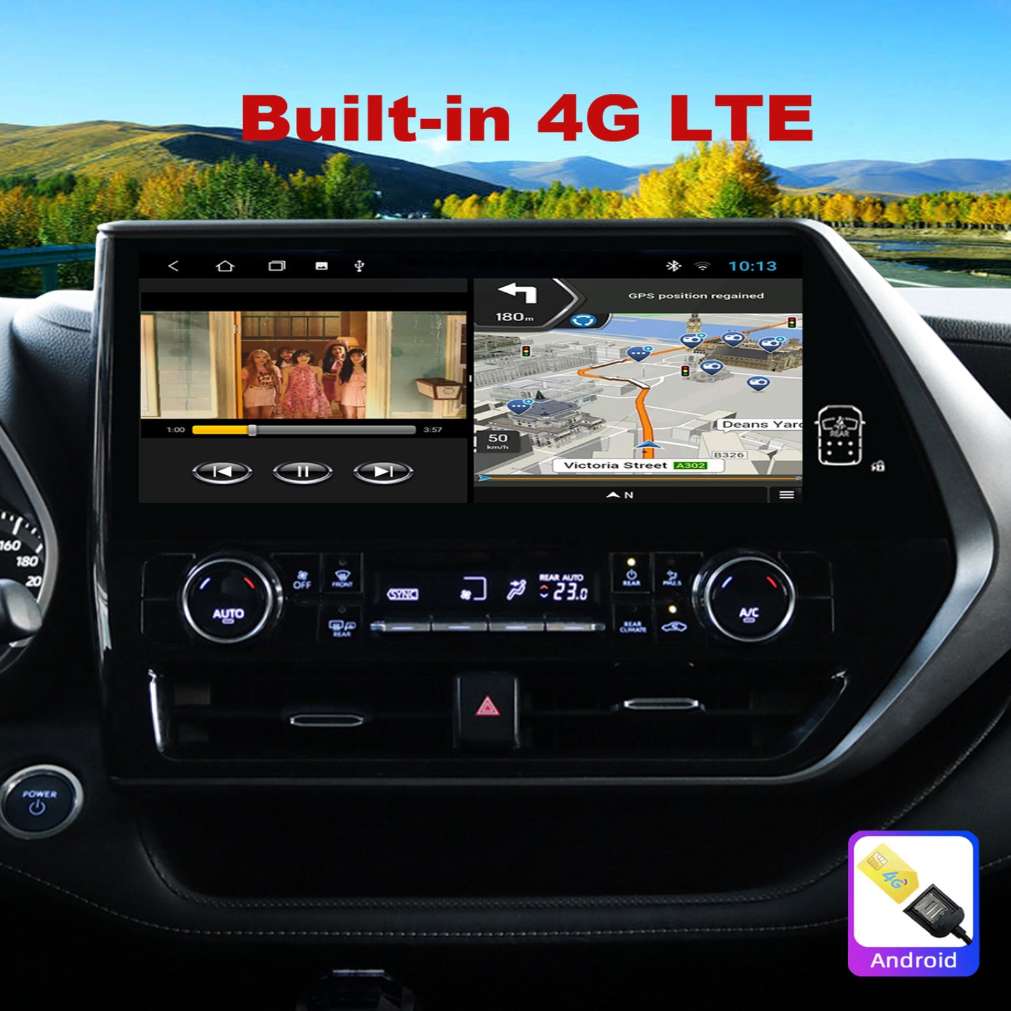 For Toyota Highlander 2020-2022 Radio upgrade,12.3-inch QLED 8-Core CPU,touch screen Stereo,Wireless CarPlay & Android Auto,keep OEM Controls