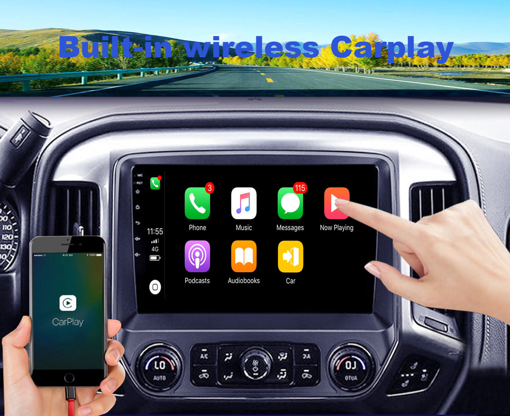 Android 10 Radio for Chevy Silverado and GMC Sierra 2014-2019 10.1inch IPS Touch Screen GPS Navigation Wireless Carplay 4G LTE Bluetooth WiFi Free Rear Camera