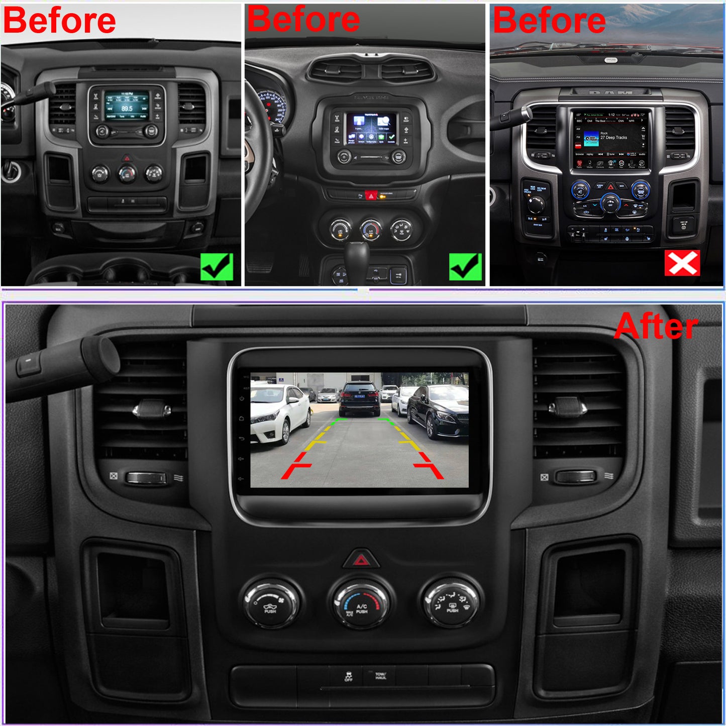 Dodge RAM 1500/2500/3500 Radio upgrade 2013-2018 CarPlay Stereo Screen - Topdisplay 2013 2014 2015 2016 2017 2018 Replacement Headunit Apple Android Auto Accessories Pantalla Estéreo