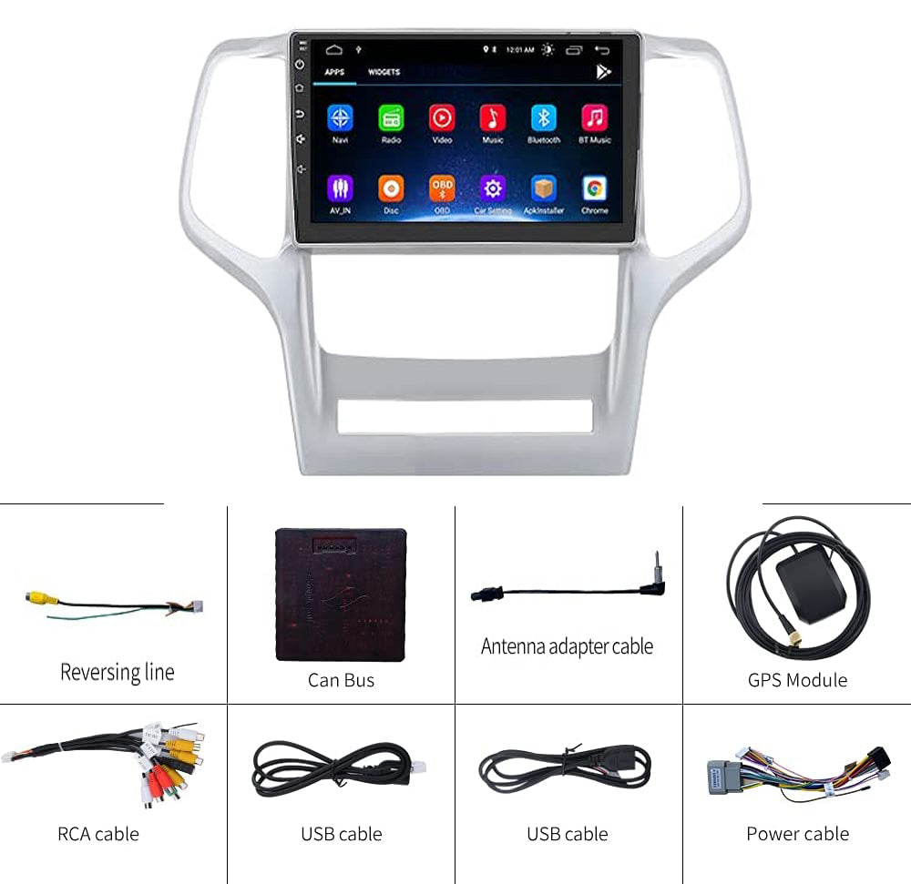 Android 10 Radio for Jeep Grand Cherokee 2008-2013 10.1inch IPS Touch Screen GPS Navigation Wireless Carplay 4G LTE Bluetooth WiFi Free Rear Camera